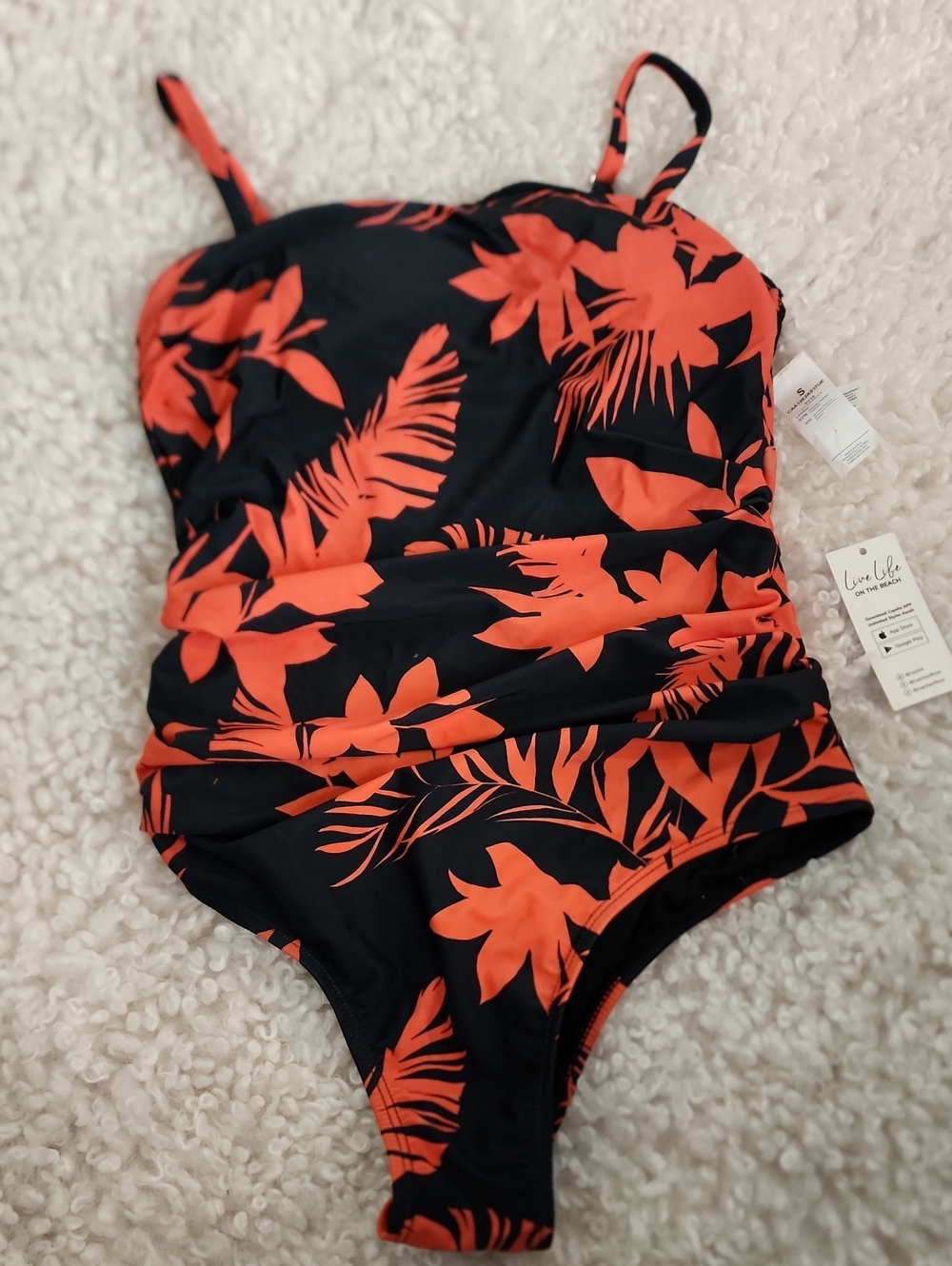 Dk.Navy/Black and Orange Tropical One-Piece Swimsuit. Size S. Cupshe NWT